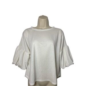 KLD Women's White Ruffle Sleeve Top S